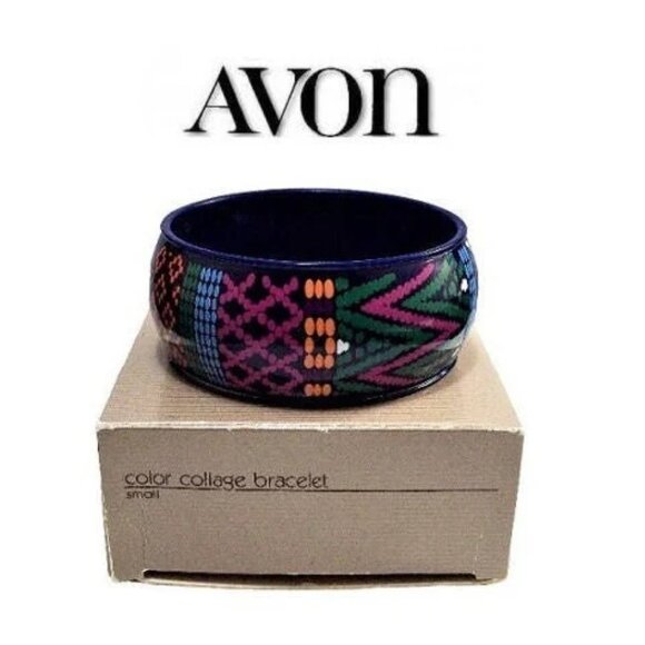 Avon Blue Collage Bangle Bracelet Vintage 1988 Small - Picture 4 of 5